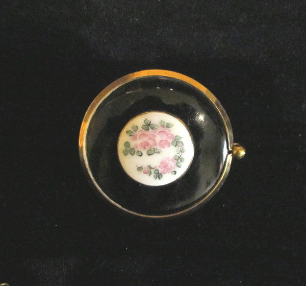 Schildkraut Lipstick Mirror Compact Case Enamel Floral Lipstick Holder Rare