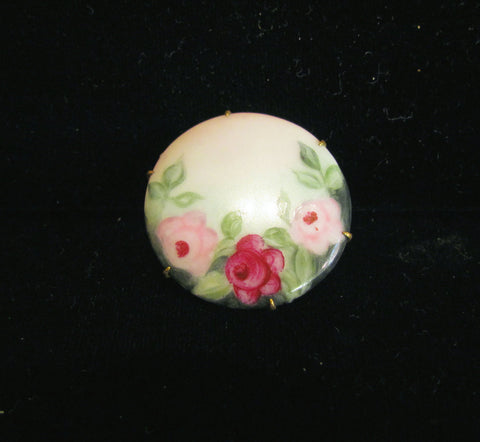 1900s Porcelain Brooch Hand Painted Vintage Victorian Porcelain Pin Antique Hand Painted Brooch Floral Pin