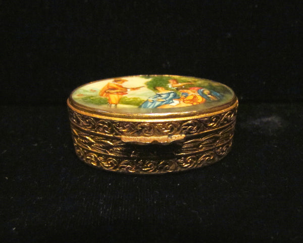 Antique Italian Snuff Box Pill Box Gold Hand Painted Portrait Compact Box 1800's Courting Scene EXTREMELY RARE
