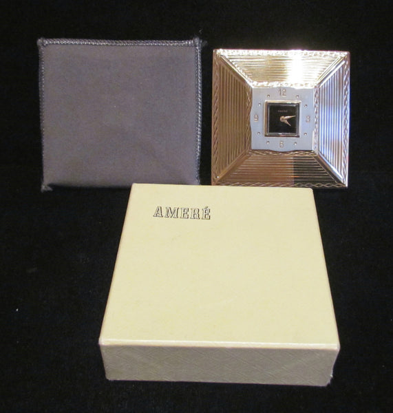 Art Deco Clock Powder Compact Amere Swiss Clock Watch Rare Working Unused In Original Box