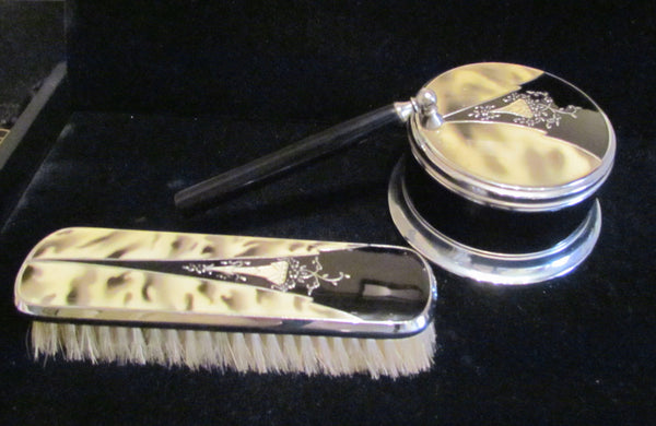 1930's Powder Box And Brush Set Art Deco Vanity Set Powder Jar And Clothing Brush Dresser Set