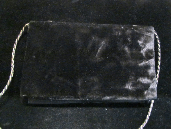 1940's Black Velvet Clutch Purse Art Deco Hand Embroidered Peacock Handbag Evening Bag