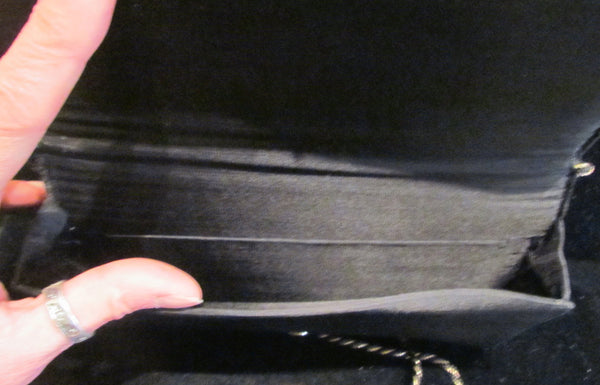 1940's Black Velvet Clutch Purse Art Deco Hand Embroidered Peacock Handbag Evening Bag