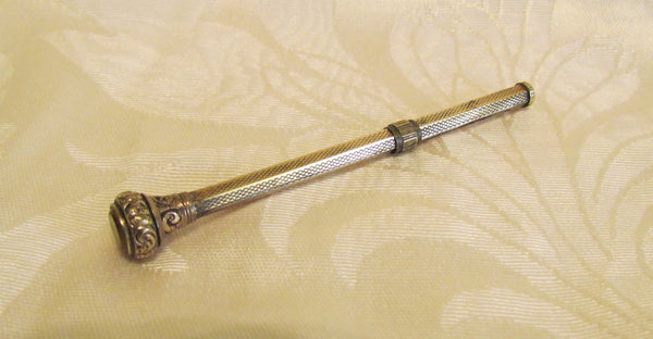 Antique Gold Filled Mechanical Pencil 1880's Propelling Pencil Amber Jeweled Retractable