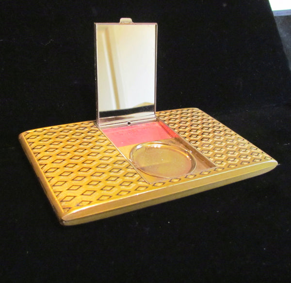 Art Deco Compact Cigarette Case 1940s Guilloche Enamel Powder & Rouge Gold Compact Case