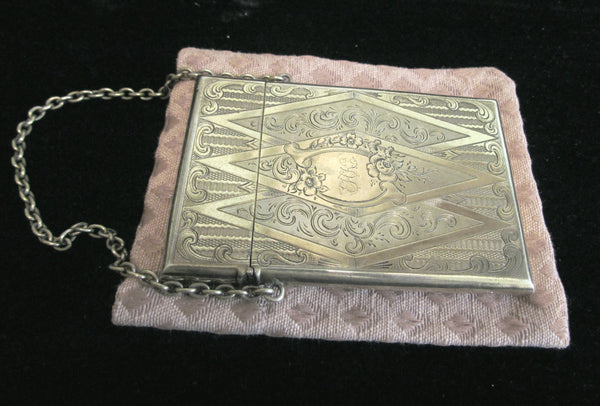 1880's German Silver Card Case Victorian Business Card Case Dance Card Holder Wristlet Purse Rare