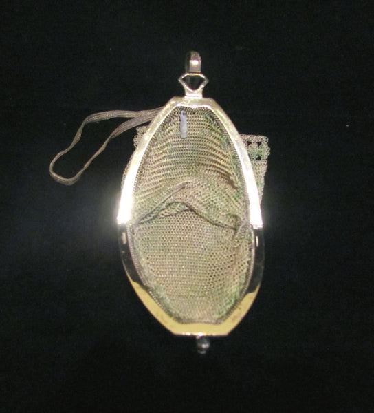 Whiting And Davis German Silver Soldered Painted Mesh Purse A M Co. Antique Flapper Purse Victorian Evening Bag Formal Purse
