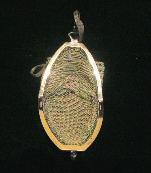 Whiting And Davis German Silver Soldered Painted Mesh Purse A M Co. Antique Flapper Purse Victorian Evening Bag Formal Purse