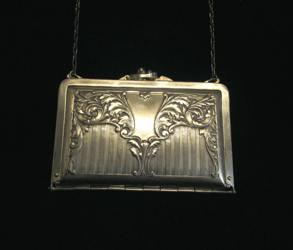 Art Nouveau Silver Plated Purse 1912 Duplex Compact Purse Formal Dance Purse Extremely Rare