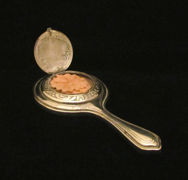 Victorian Silver Plated Mirror Compact Hand Held Mirror Compact Extremely Rare