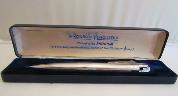 Ronson Penciliter Rhodium Plated Mechanical Pencil Lighter 1950's Pencil Lighter Original Box Working Condition
