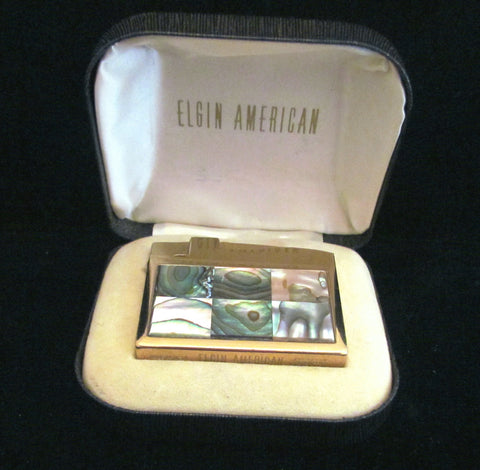 1950s Elgin American Lighter Abalone Gold Working Lighter Original Box