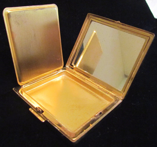 Paul Flato Powder Compact Vintage 1940s Gold Plated Enamel Compact RARE