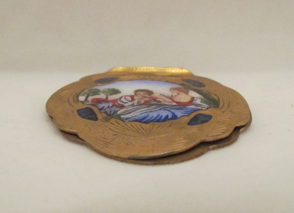 Hand Painted Italian Brooch Portrait Dress Blouse Or Scarf Clip Rare Accessory