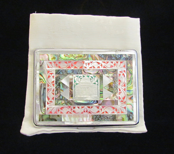 Taj Mahal Cigarette Case Business Card Case 1950s Mother Of Pearl & Abalone EMU Mid Century Case