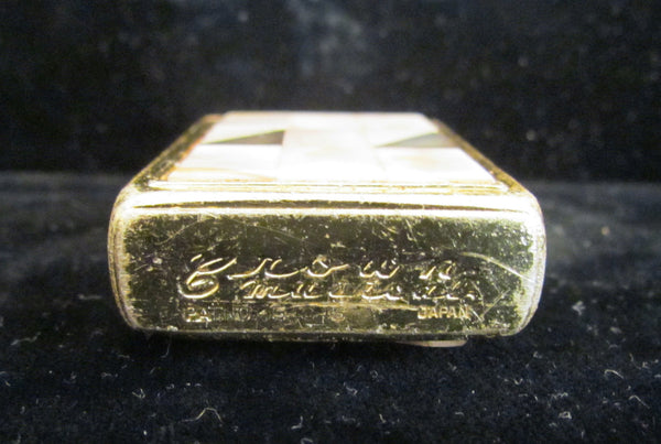 Musical Mother Of Pearl Lighter 1950's Gold Cigarette Lighter Crown Novelty Music Original Box Working