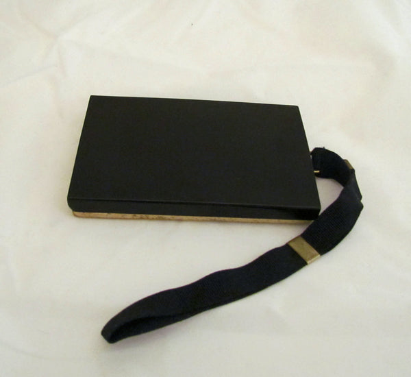 Art Deco Compact Coin Makeup Purse 1930s Terri Compact Gold & Black Enamel Wristlet Purse
