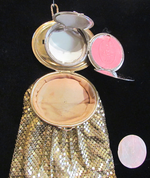 Evans Gold Mesh & Guilloche Wristlet Purse Handbag Vintage Powder Compact Bag