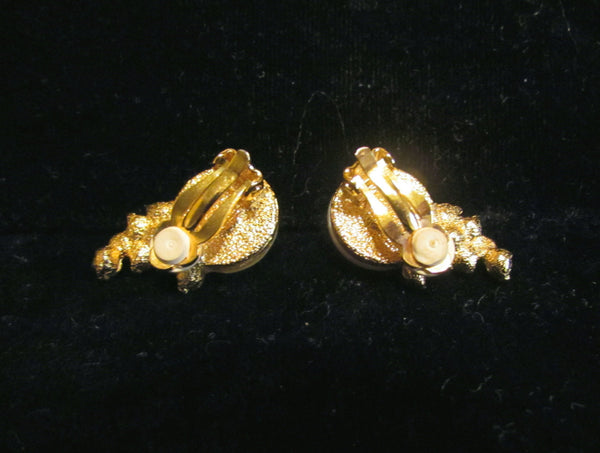 1950s Gold Pearl And Rhinestone Clip On Earrings Bridal Or Wedding