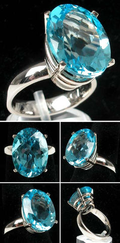 14Kt White Gold 11.6 Swiss Blue Topaz Ring High Fashion Bruce Magnotti Cocktail Ring Fine Jewelry Size 7