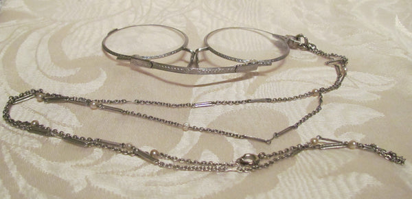 Victorian Pince Nez Eyeglasses Lorgnette Spectacles 12K Gold Filled 1800s Ladies Eye Glasses Necklace Excellent Condition