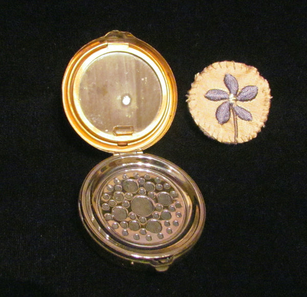 Antique Ormolu Jeweled Compact Unique Powder Box