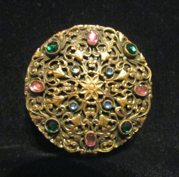 Antique Ormolu Jeweled Compact Unique Powder Box
