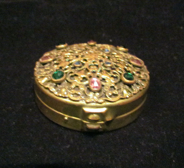 Antique Ormolu Jeweled Compact Unique Powder Box