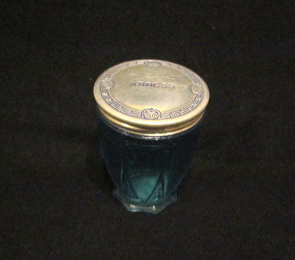 Karess Woodworth Cold Cream Jar Blue Glass 1920s Vintage Vanishing Cream Rare