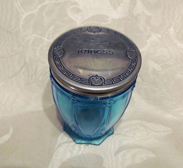 Karess Woodworth Cold Cream Jar Blue Glass 1920s Vintage Vanishing Cream Rare