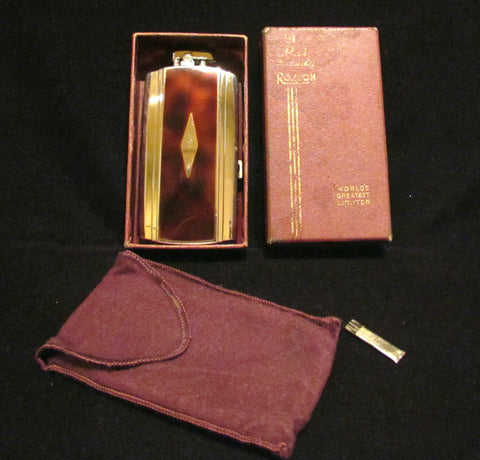 Vintage Ronson Pocket Pal Tortoise Shell Enamel Case Lighter Art Deco Cigarette Case Art Metal Works RARE