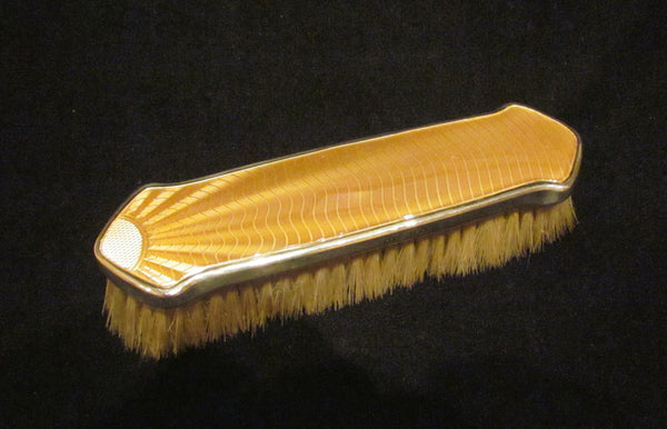 Sterling Silver Yellow Guilloche Clothing Brush 1930s Birmingham England W.G.S.Ltd Mint Condition