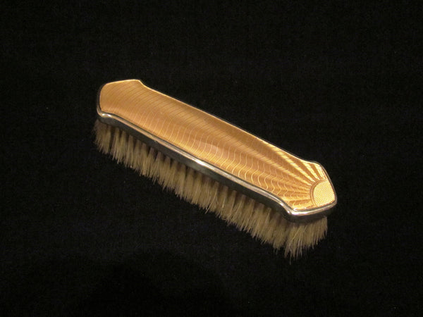 Sterling Silver Yellow Guilloche Clothing Brush 1930s Birmingham England W.G.S.Ltd Mint Condition