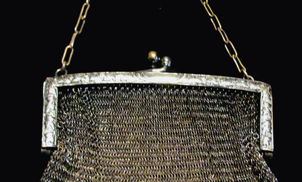 Antique German Silver Soldered Mesh Purse Victorian Excellent Condition