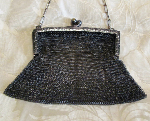 Antique German Silver Soldered Mesh Purse Victorian Excellent Condition