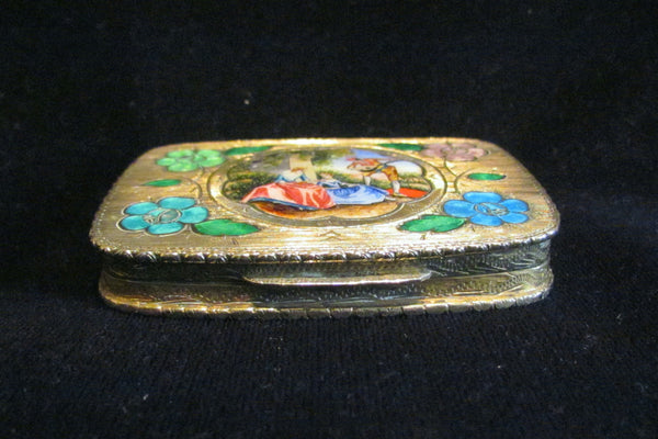 Antique 800 Silver Compact Enamel Courting Scene Guilloche Flowers Excellent Condition