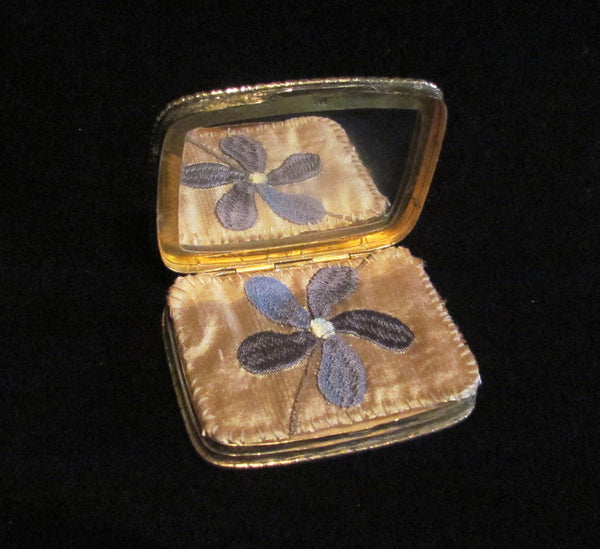 Antique 800 Silver Compact Enamel Courting Scene Guilloche Flowers Excellent Condition