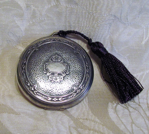 Victorian Djer Kiss Compact 1920s Silver Plated Powder Compact