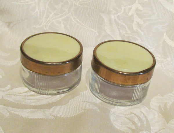 Vintage Vanity Jar Set Art Deco Powder Jars 1940s Guilloche Celluloid & Glass Trinket Holders