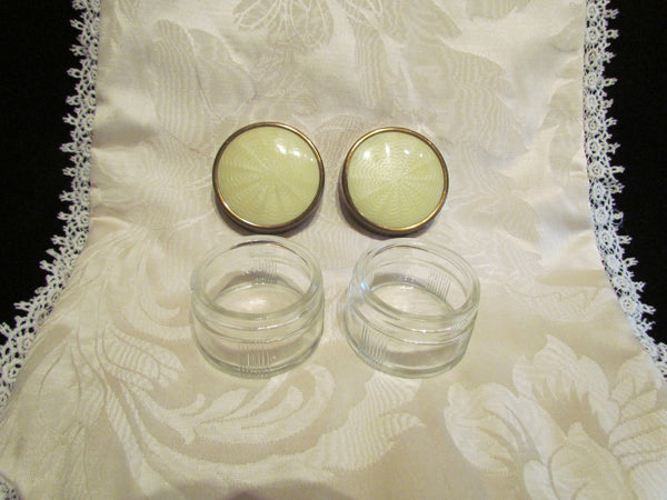 Vintage Vanity Jar Set Art Deco Powder Jars 1940s Guilloche Celluloid & Glass Trinket Holders