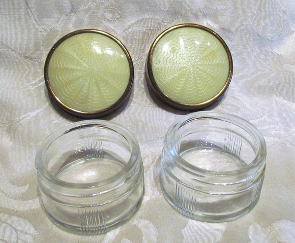 Vintage Vanity Jar Set Art Deco Powder Jars 1940s Guilloche Celluloid & Glass Trinket Holders