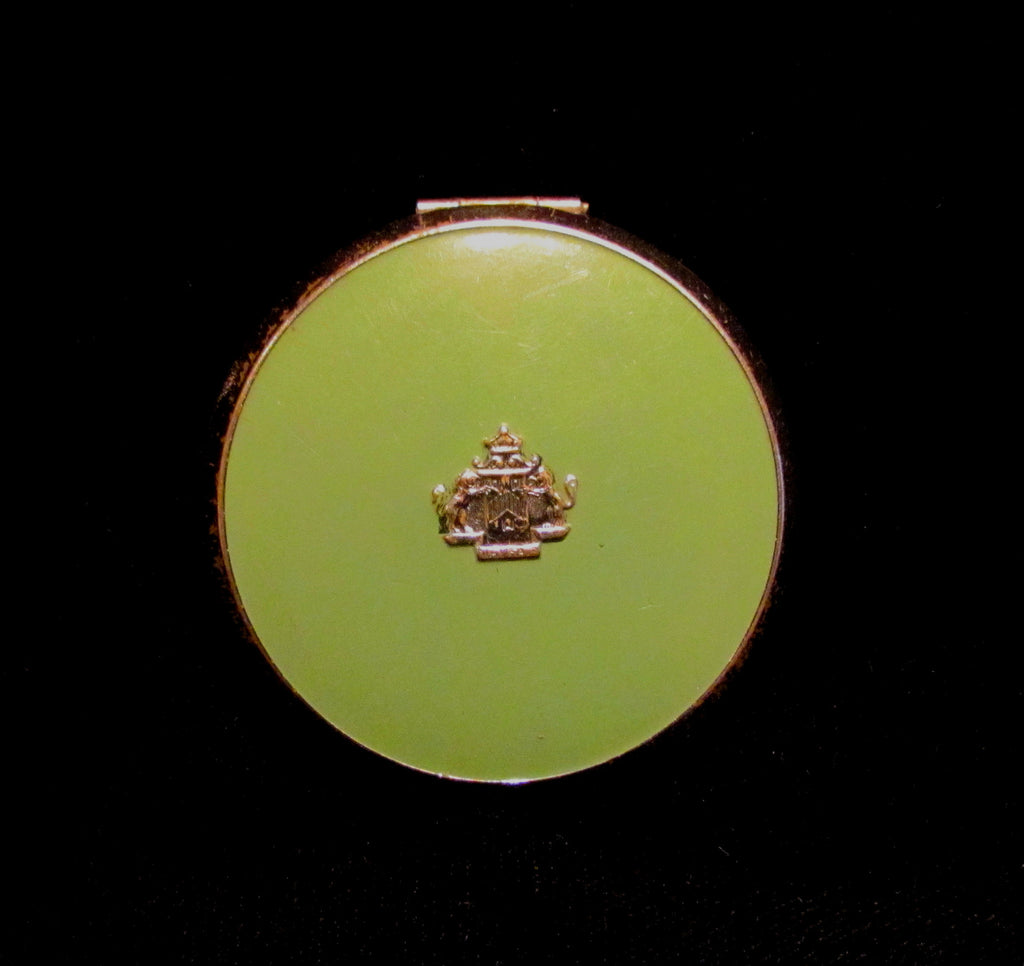 Vintage Evans Mayfair Compact Coat Of Arms Green Enamel Dial Sifter Compact