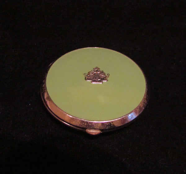 Vintage Evans Mayfair Compact Coat Of Arms Green Enamel Dial Sifter Compact