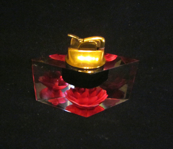 Evans Clearfloat Table Lighter Diamond Shape Red Rose Working Lighter
