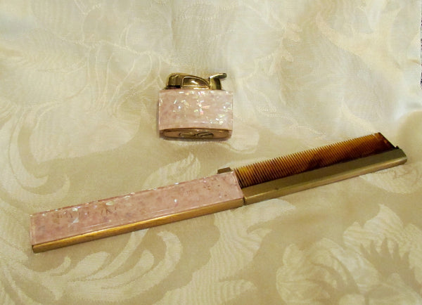 1950s Evans Lucite Confetti Lighter & Comb Set Ladies Accessories