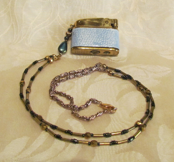Vintage Guilloche Lighter Necklace OOAK Handmade Chain Working Pigeon Floral Lighter