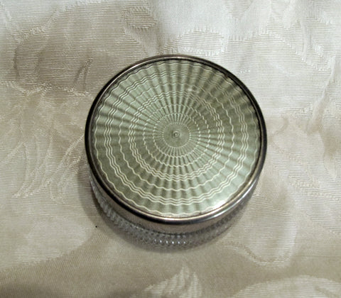 Vanity Jar Guilloche Celluloid Art Deco Powder Jar 1940s Glass Trinket Holder