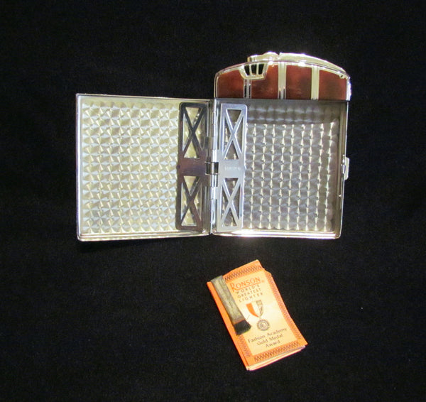 1940s Ronson Twentycase Case Lighter Art Deco Enamel Cigarette Case Boxed Working Condition