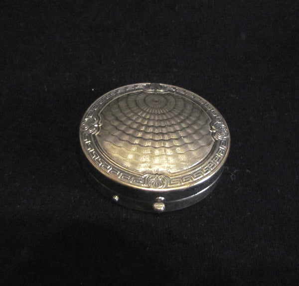 Silver Karess Woodworth Compact Vintage Guilloche Vanipat Powder Compact