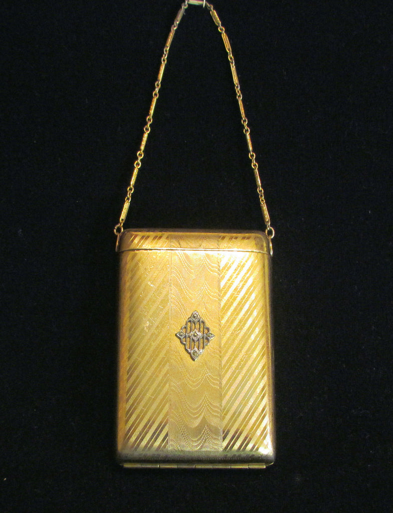 1900s Gold Tone Terri Compact Purse Diamond Marcasite Adornment
